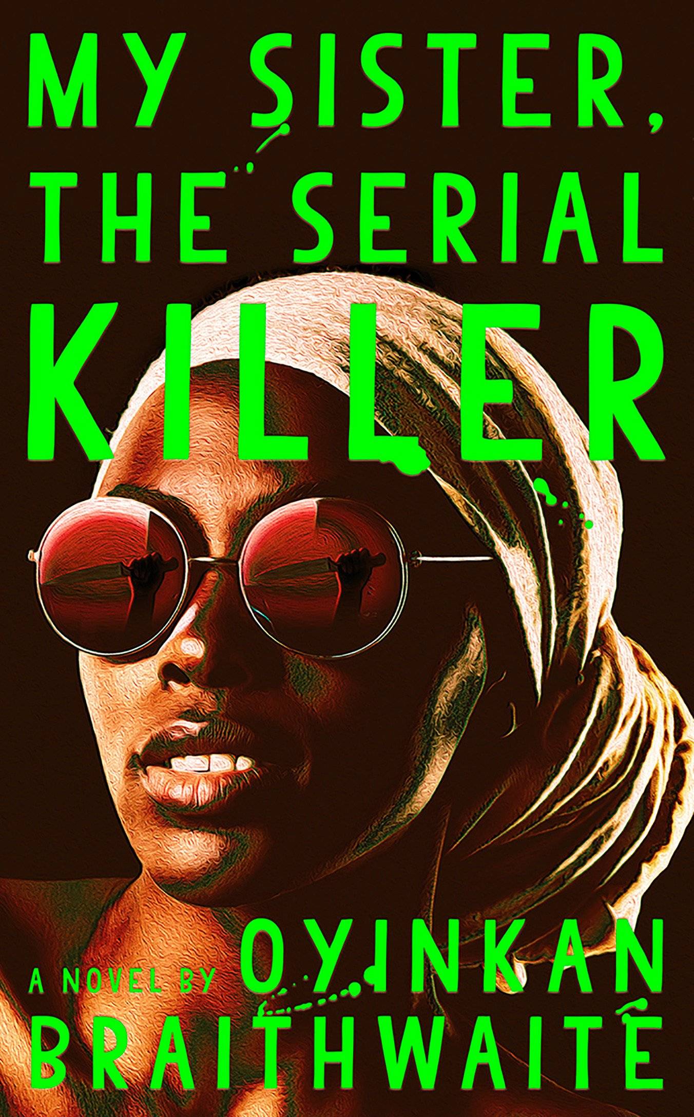 Book cover with an illustration of a woman wearing sunglasses and a knife in her hand in the reflection